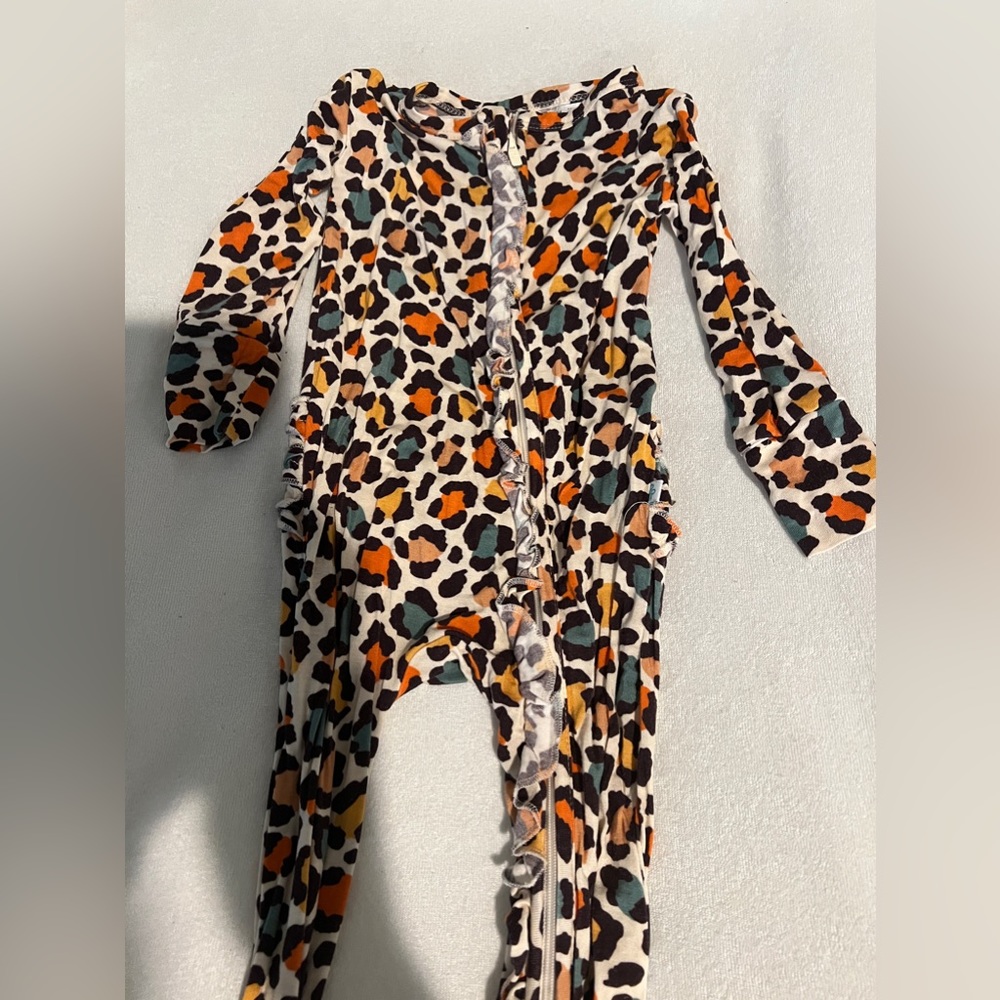 Posh Peanut Multi-Colored Ruffled Leopard Onesie